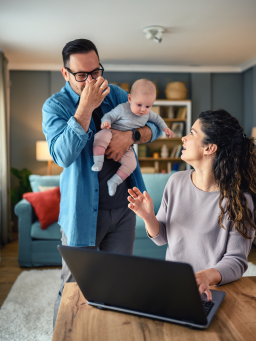 Photo of a family smelling a bad smell